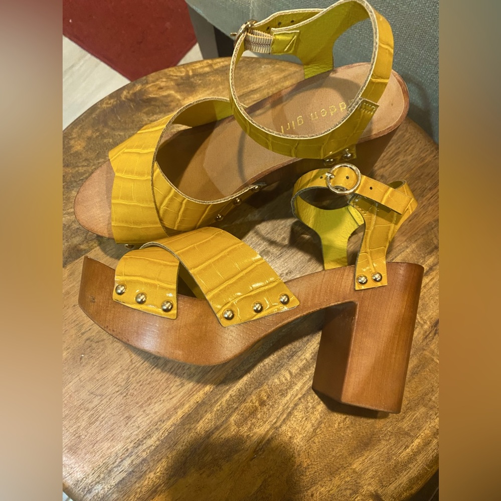 Madden Girl mustard colored sandals